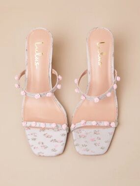 Lulus Tresa Silver Floral Strappy High Heel Sandals Women’s Size 7